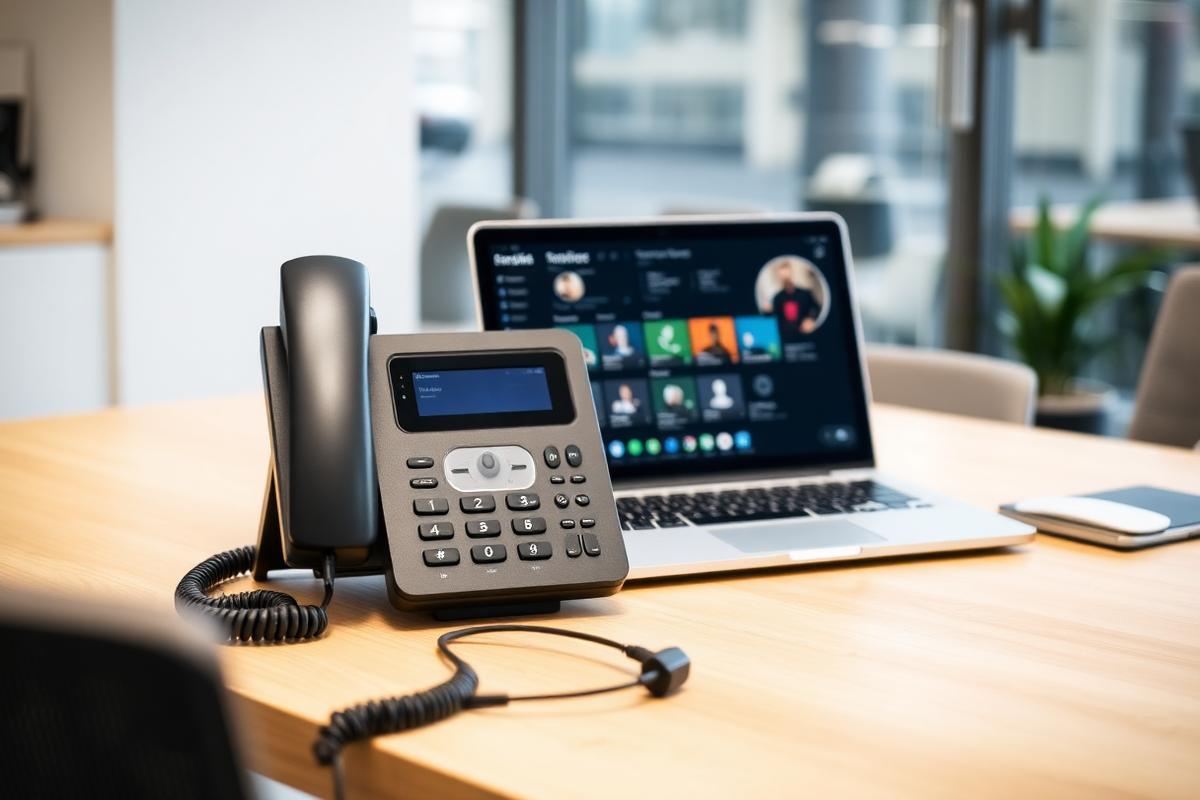 VoIP desk phone and unified communications dashboard